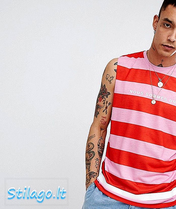 ASOS DESIGN - T-shirt senza maniche con giromanica scollato con riga e stampa di testo francese rosa