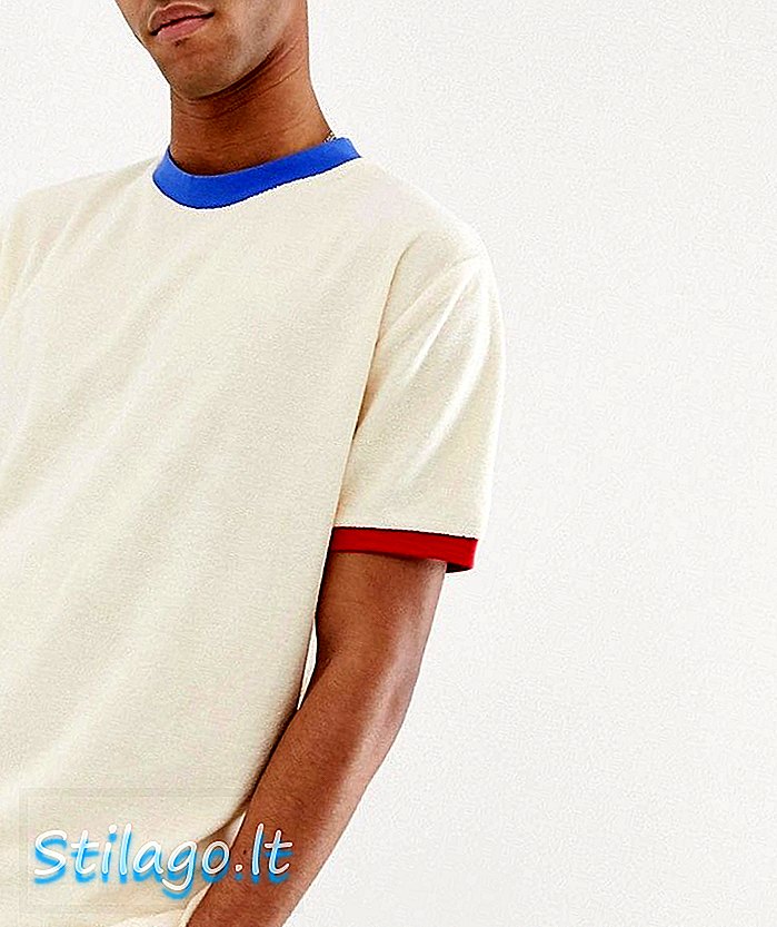 ASOS DESIGN entspanntes T-Shirt im Frottier mit Kontrasthals und Manschettenweiß