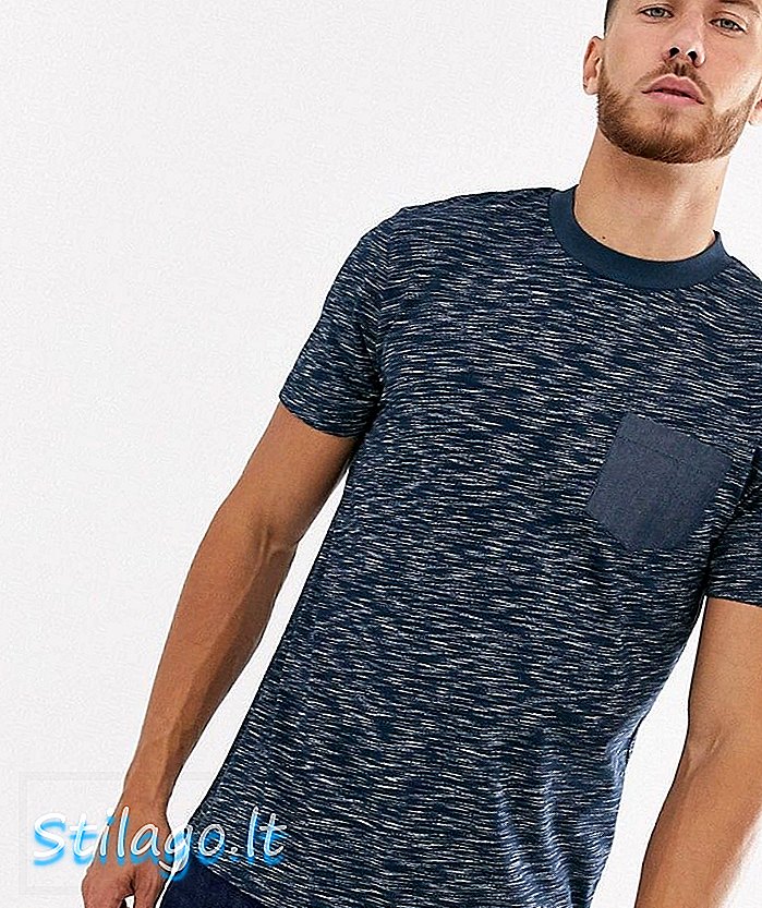 ASOS DESIGN t-shirt i injektionsstof med vævet lomme i marineblå