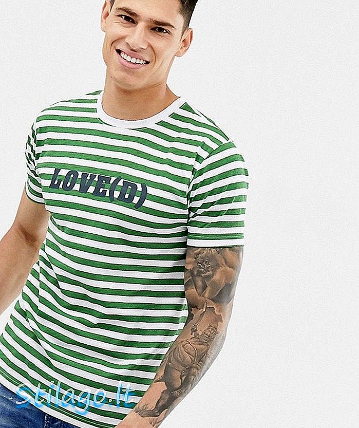 Brave Soul Slogan grün Streifen T-Shirt-Multi