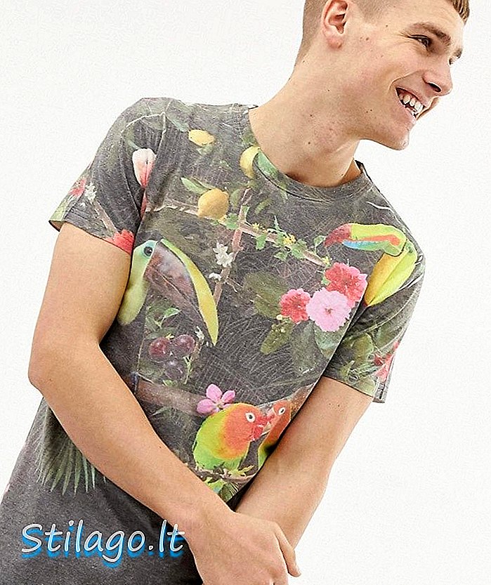 Massiv T-shirt i tropiske fugle Print-Sort