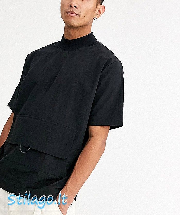 ASOS WHITE - T-shirt oversize in nylon con dettaglio tasca - Nero
