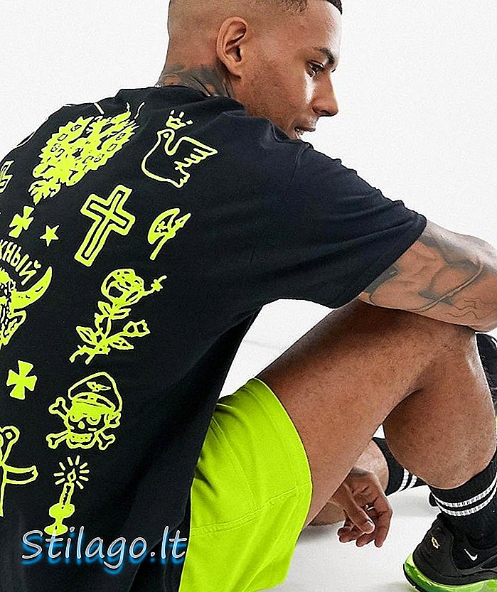 HNR LDN dövme neon arka baskı t-shirt büyük boy-Siyah