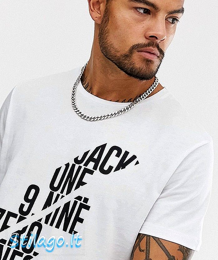 Jack & Jones Core trykt langline t-skjorte i hvitt