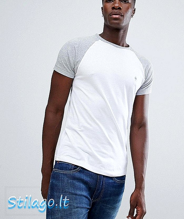 Prancūziškos jungties kontrastinės rankovės „Raglan“ marškinėliai-balti