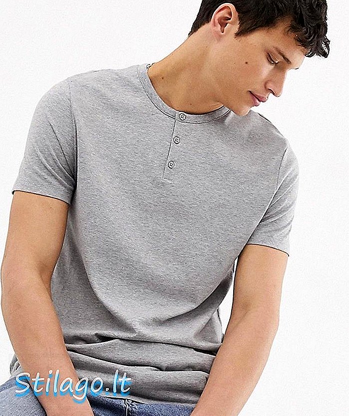 ASOS DESIGN t-shirt med grandad hals i grå marl