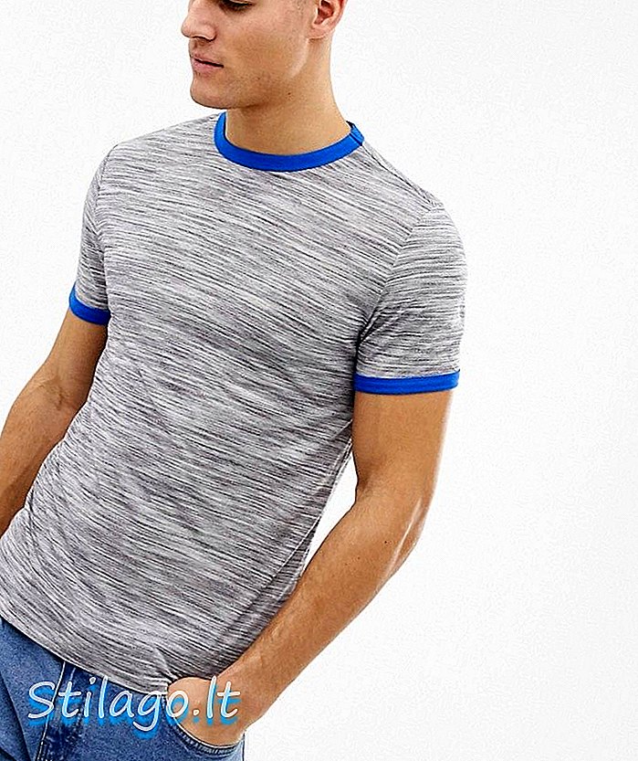 ASOS DESIGN - T-shirt van interessante stof met contrasterende halsafwerking in grijs
