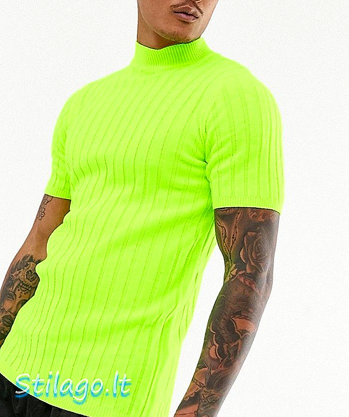 ASOS DESIGN חולצת טריקו עם צלעות סרוגות בצבע ירוק ניאון