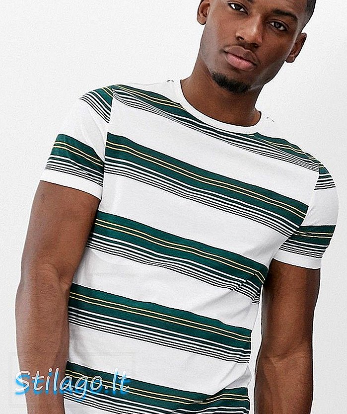 T-shirt listrada de algodão orgânico ASOS DESIGN com bainha curva-Branco