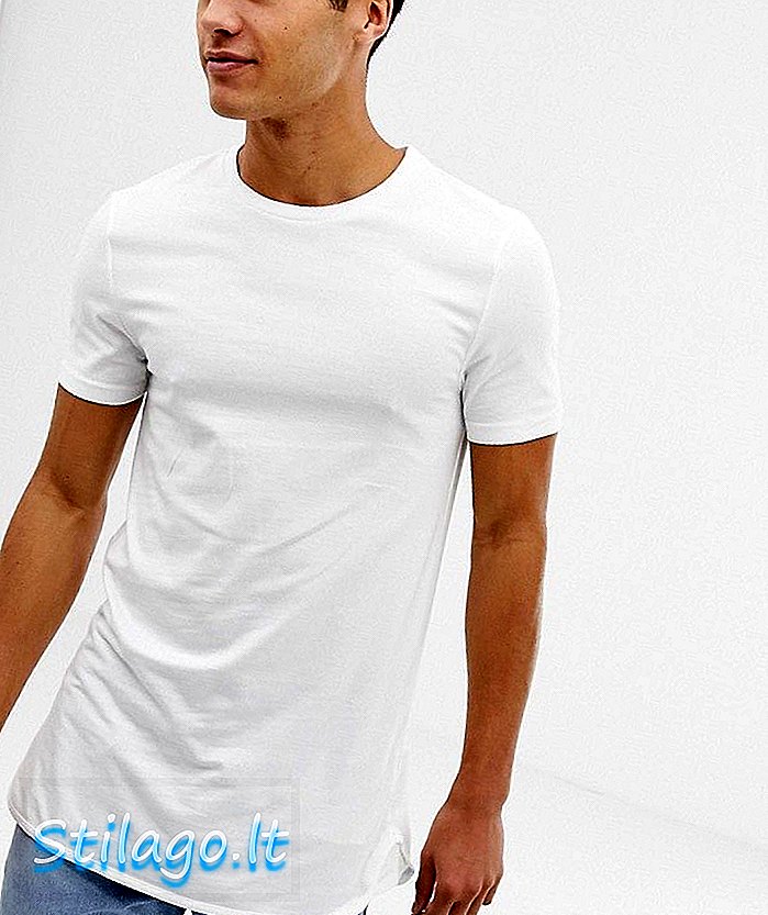 ASOS ڈیزائن لانگ لائن پٹھوں کی فٹ ٹی شرٹ اور سفید میں با boundڈ مڑے ہوئے ہیم
