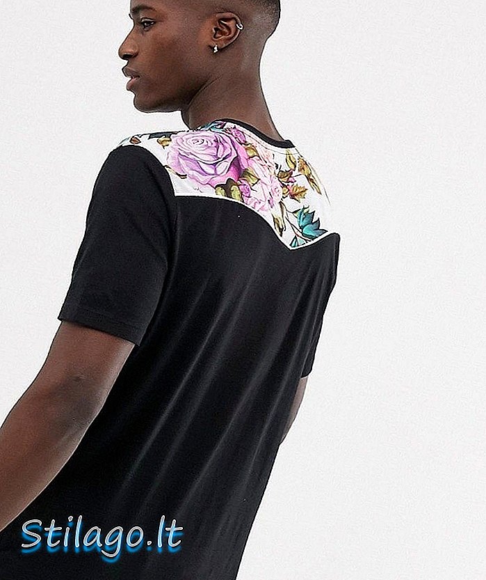 ASOS DESIGN çiçekli batı boyunduruğu desenli rahat t-shirt-Siyah