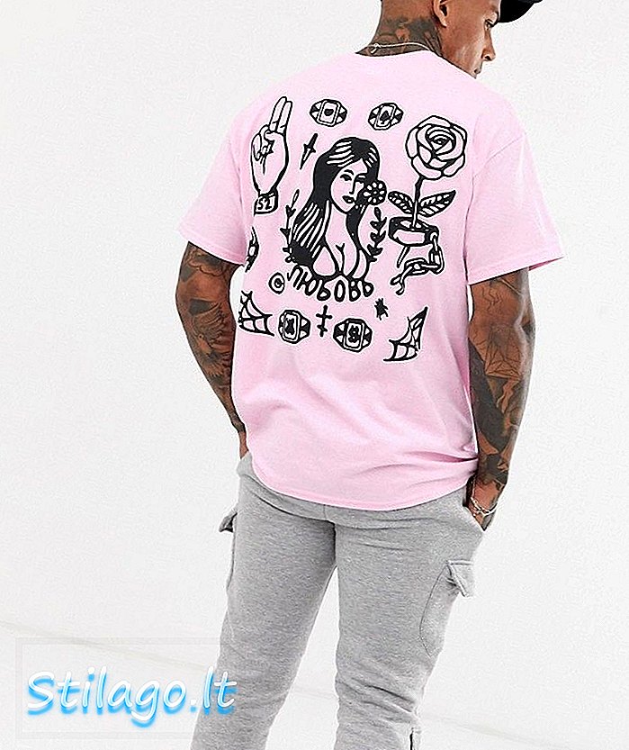 Camiseta con estampado de tatuaje en la prisión de HNR LDN en rosa de gran tamaño