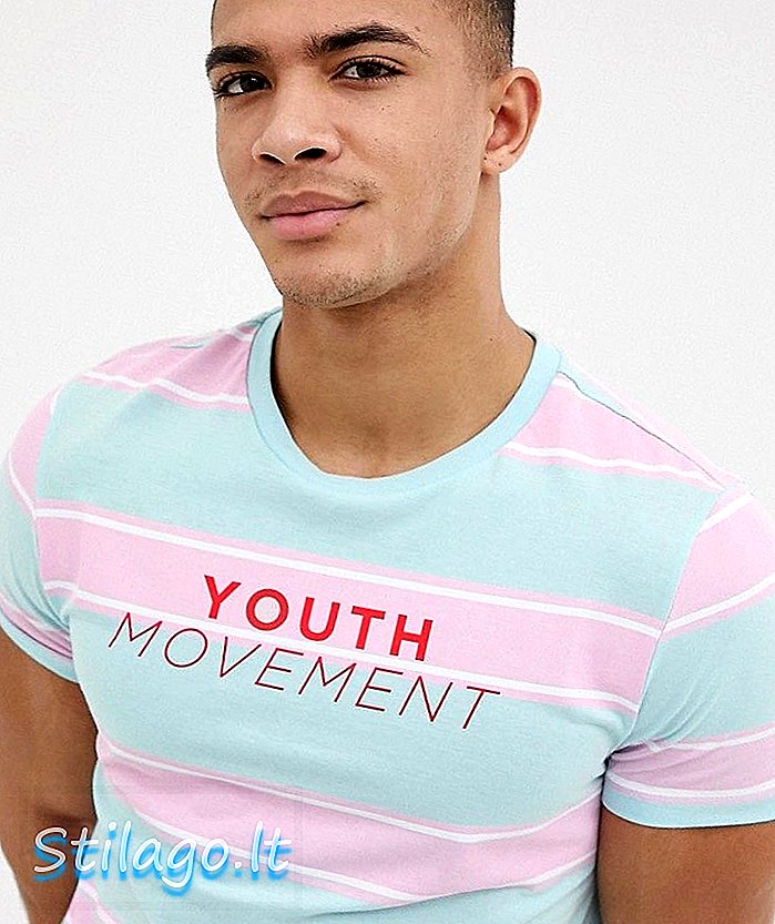 Majica s organskim pamučnim prugama ASOS DESIGN s printom mladosti, plava