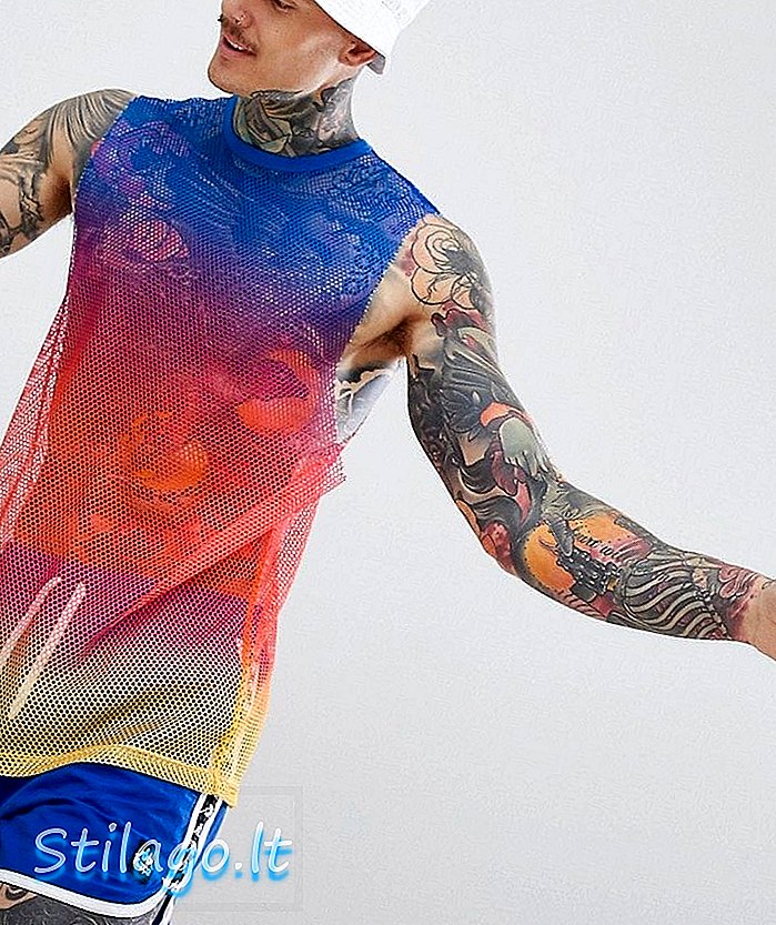 Фестивальная длинная футболка без рукавов ASOS DESIGN в сеточку с ярким омбре-красителем Multi
