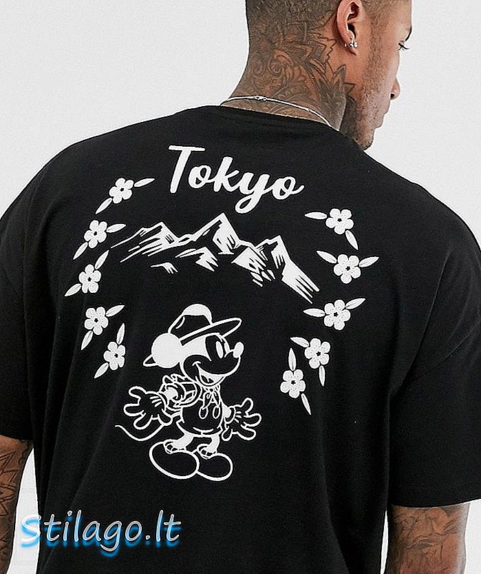 „ASOS DESIGN“ „Disney“ dideli marškinėliai su juodais kalnų ir miesto atspaudais