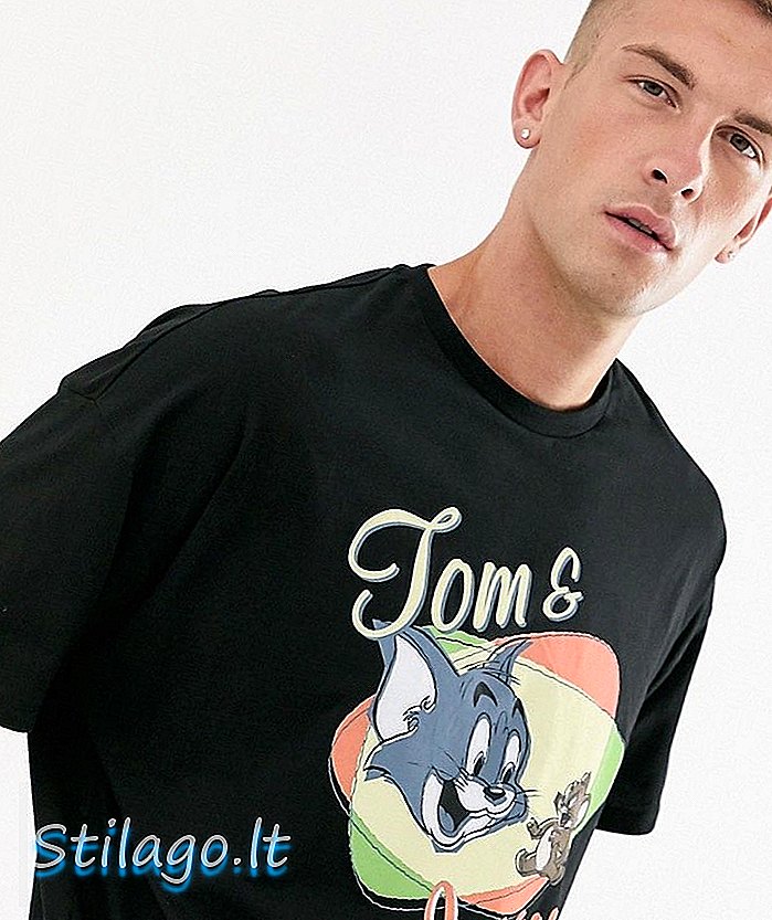 ASOS DESIGN Tom και Jerry μπλουζάκι μεγάλου μεγέθους-Μαύρο