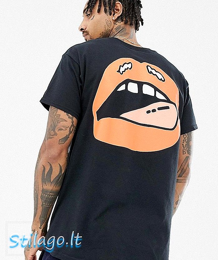 New Love Club camiseta con estampado en la boca y espalda-Negro