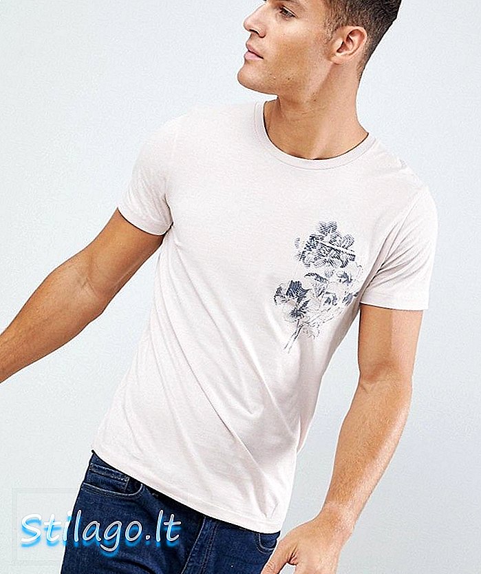 T-shirt imprimé poitrine fleurie homme sélectionné-Rose