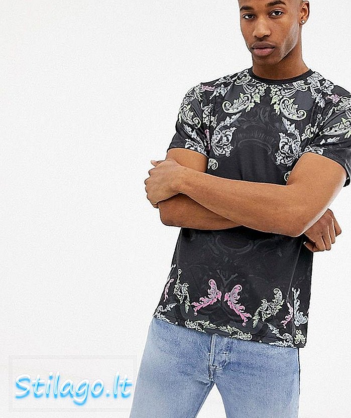 River Island t-skjorte med blomstertrykk i sort