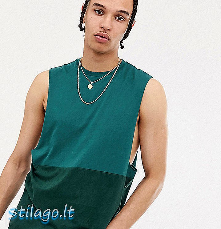 ASOS DESIGN Visoka organska opuštena majica bez rukava spuštenim rukavima s kontrastnim jarmom u zelenoj boji