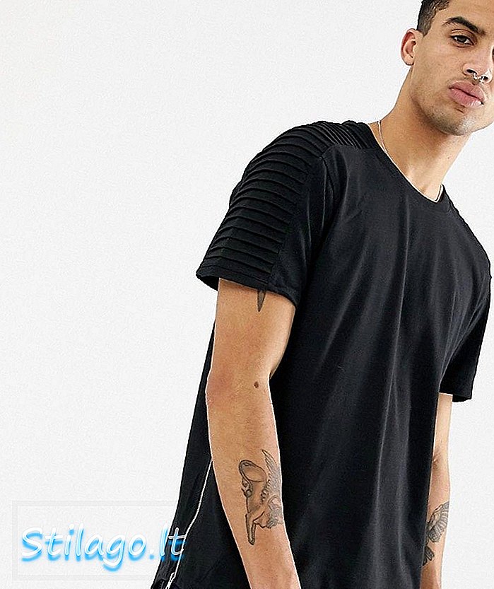 T-shirt z suwakiem na boku z tkaniny Brooklyn-Czarny