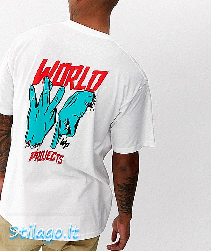 World Projectsin käsin allekirjoittavat t-paidat takaosassa ylisuuressa fit-valkoisessa