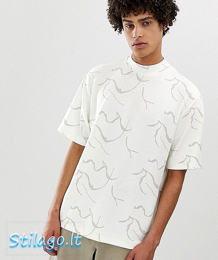 Tricou de culoare ASOS WHITE, cu imprimeu abstract cu gât de broască țestoasă