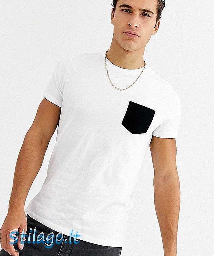 Μπλουζάκι ASOS DESIGN με τσέπη αντίθεσης σε λευκό