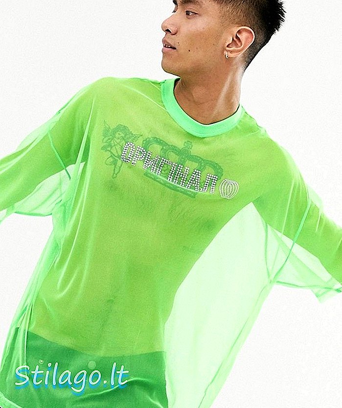 „ASOS DESIGN“ negabaritiniai marškinėliai yra neoninio tinklo, su žalios spalvos karšto pakabinimo perlu
