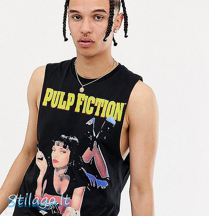 ASOS DESIGN Tall Pulp Fiction ärmlös t-shirt med tappat ärmhål-svart