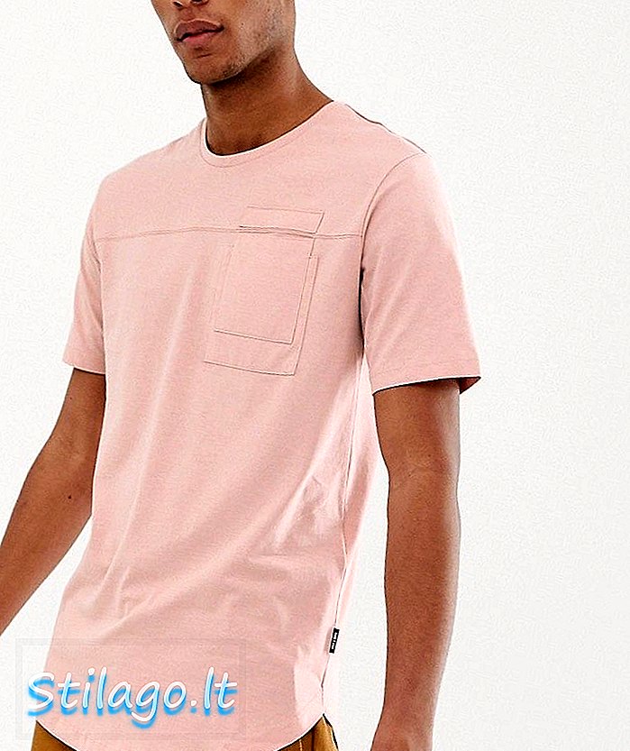 Only & Sons camiseta larga con bolsillo rosa