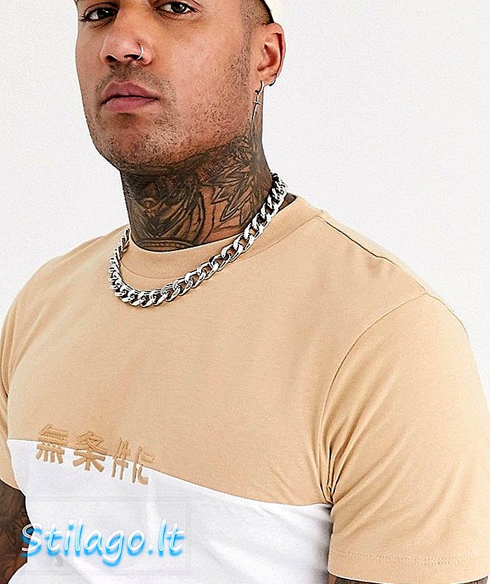 ASOS DESIGN fargeblokk t-skjorte med japansk brysttrykk - hvit