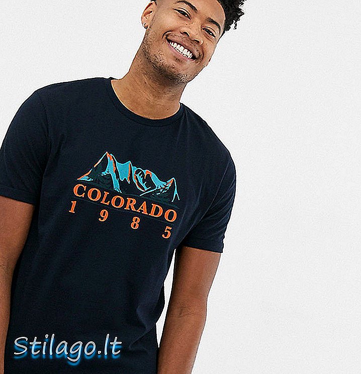 ASOS DESIGN Μπλουζάκι με χαλαρή φόρμα με τύπωμα πόλης και ρολό μανίκια-Ναυτικό