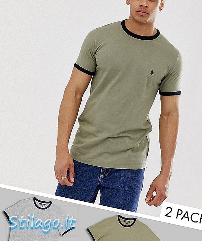 French Connection 2 pack ringer t-shirts-Cinza