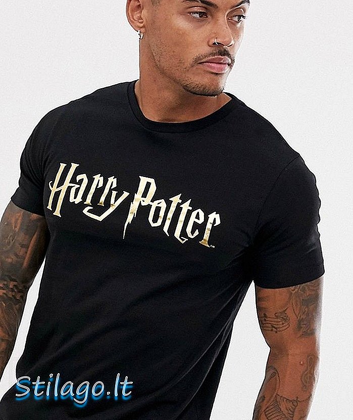 एओएसओएस डिझाईन हॅरी पॉटर टी-शर्ट फॉइल चेस्ट प्रिंट-ब्लॅक