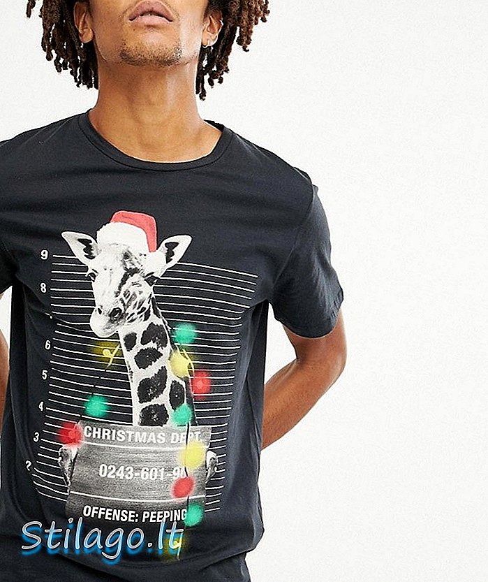 Jack & Jones Originals Χριστουγεννιάτικη μπλούζα με καμηλοπάρδαλη Graphic-Black
