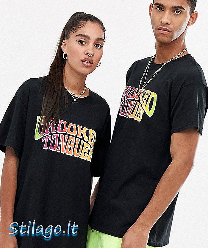Camiseta unisex Crooked Tongues en negro con logo del arcoíris