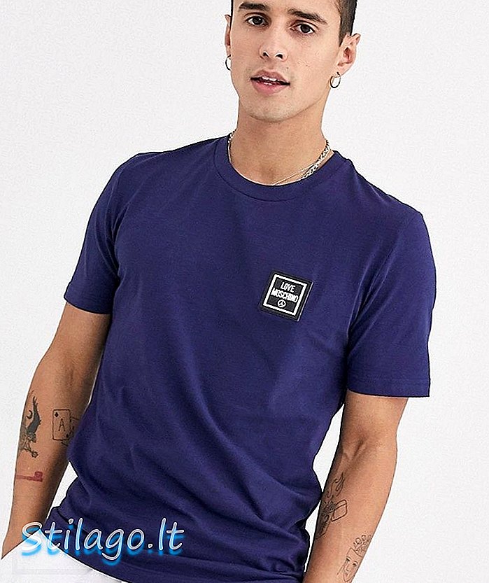 T-shirt-azul do logotipo do selo de Moschino do amor