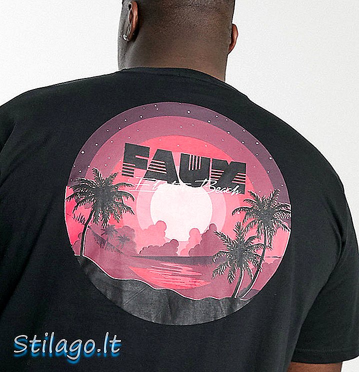 Priateľské tričko Faux Plus s jemnou potlačou chrbta-čierne