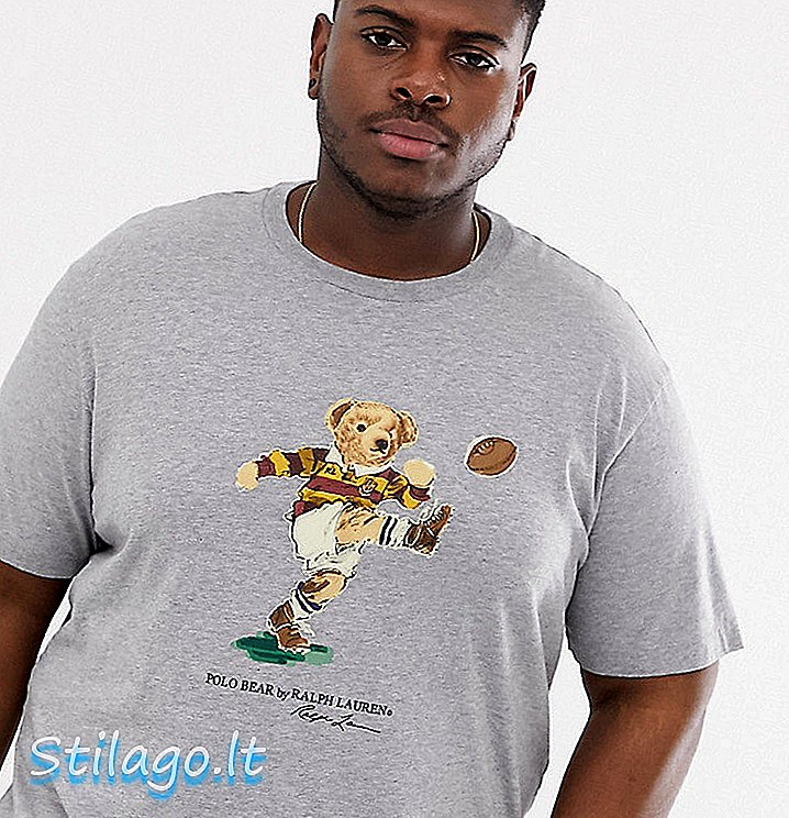 Polo Ralph Lauren camiseta con estampado de oso rugby Big & Tall en gris marga