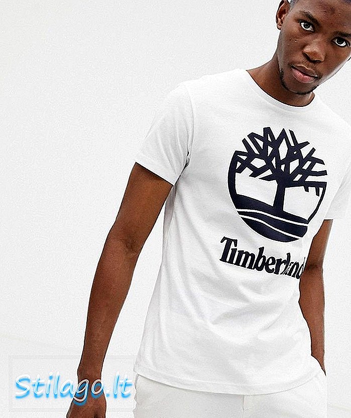 Baltos spalvos „Timberland“ dideli, sukrauti logotipo marškinėliai