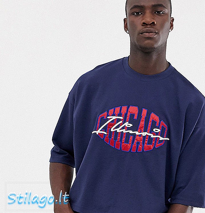 ASOS DESIGN Tall - T-shirt court oversize avec broderie city en piqué - Marine