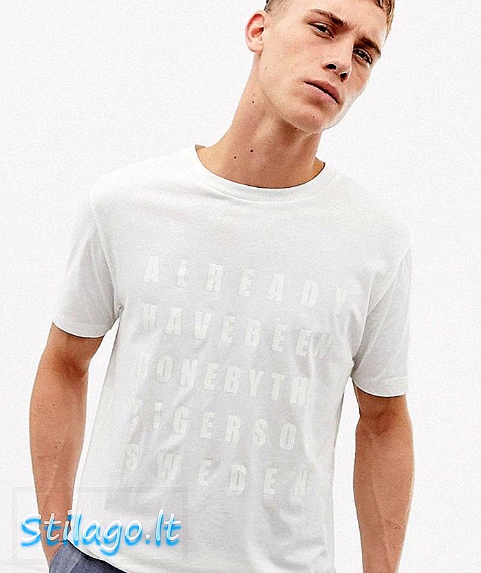 T-shirt slim fit z napisem Tiger of Sweden Jeans w kolorze złamanej bieli