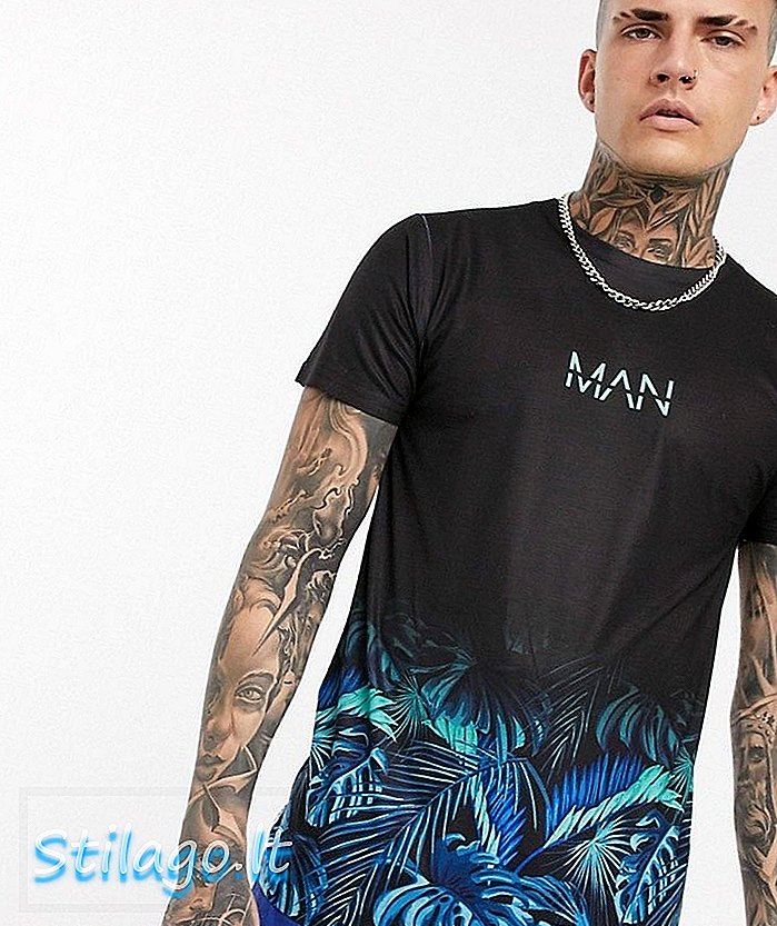 camiseta boohooMAN sublimation tropical fade en negro