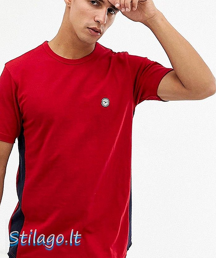 Le Breve rå kant side stripe langline t-shirt-rød