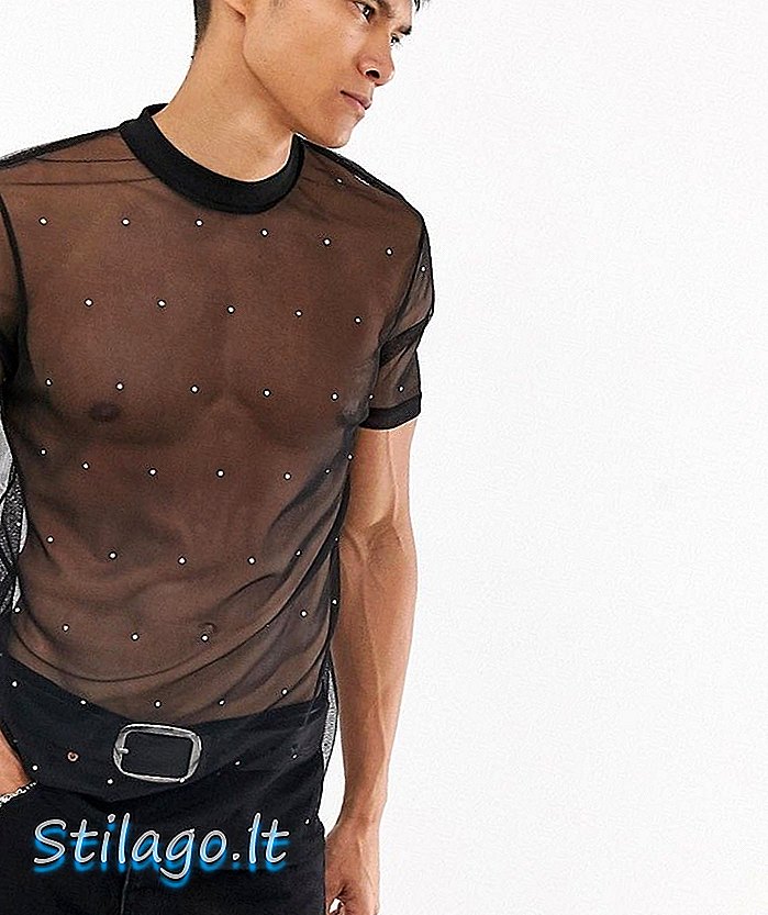 T-shirt ASOS DESIGN z siatki z ozdobami w kolorze czarnym