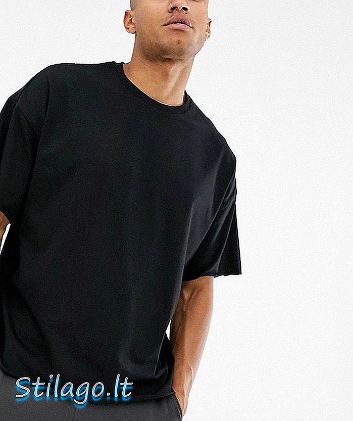 ASOS DESIGN 유기농 헤비급 오버 사이즈 핏 티셔츠, 크루 넥 및 로우 엣지 블랙