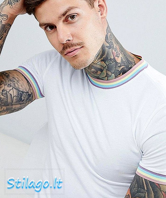 T-shirt com ajuste muscular ASOS DESIGN com ponta de arco-íris pastel-Branco