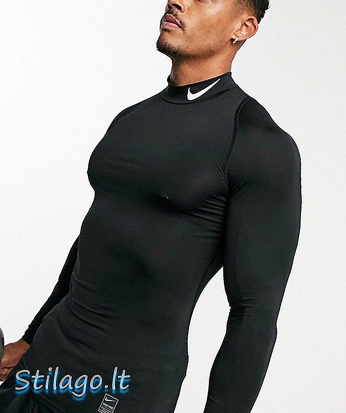 Tricou cu mâneci lungi Nike Training Pro compression cu gât mock-Negru