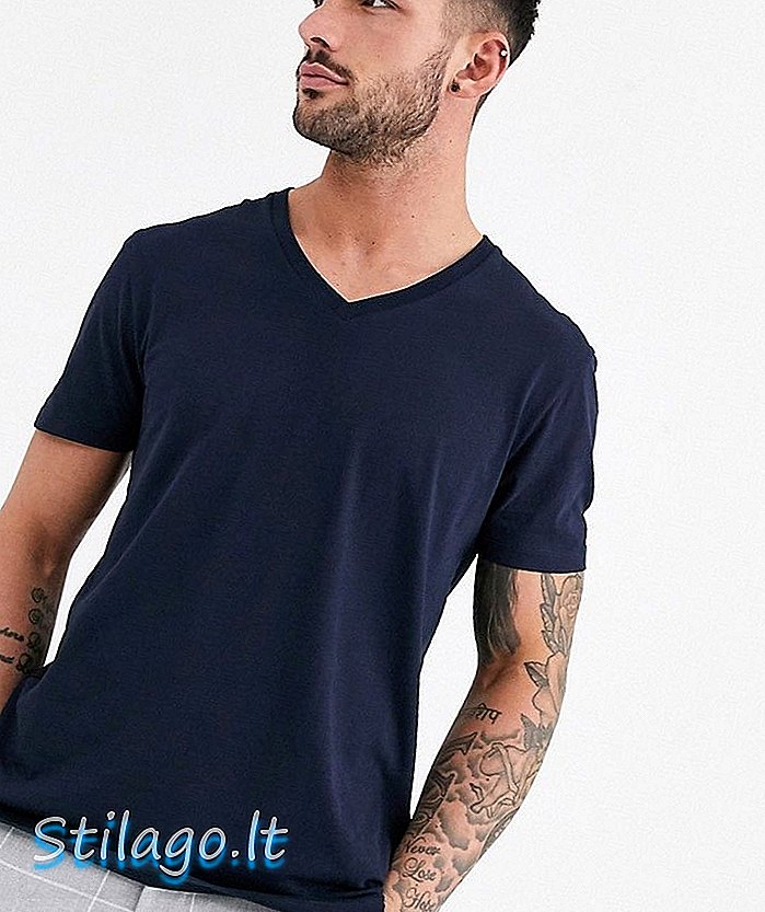 Camiseta con cuello de pico en azul marino de ASOS DESIGN